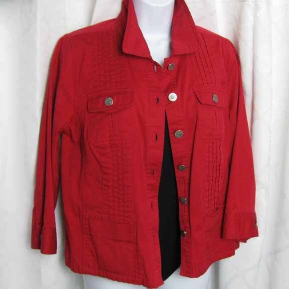 Christopher & Banks Stretch Denim Jacket  Sz M RED - Picture 2 of 8